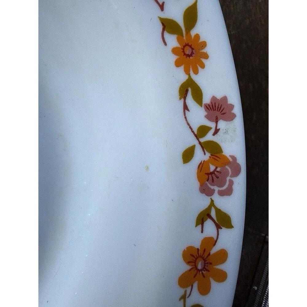 Vintage Arcopal Scania Milk Glass Pasta Bowl Orange And Pink Floral Pattern